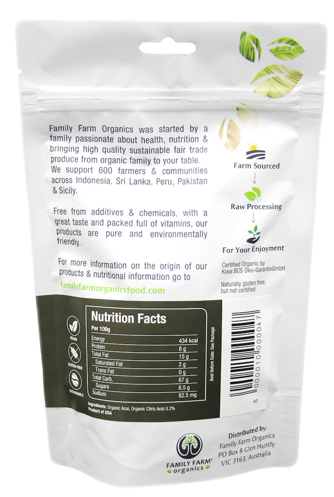 Organic Freeze Dried Acai powder, Family Farm Organics (227g)