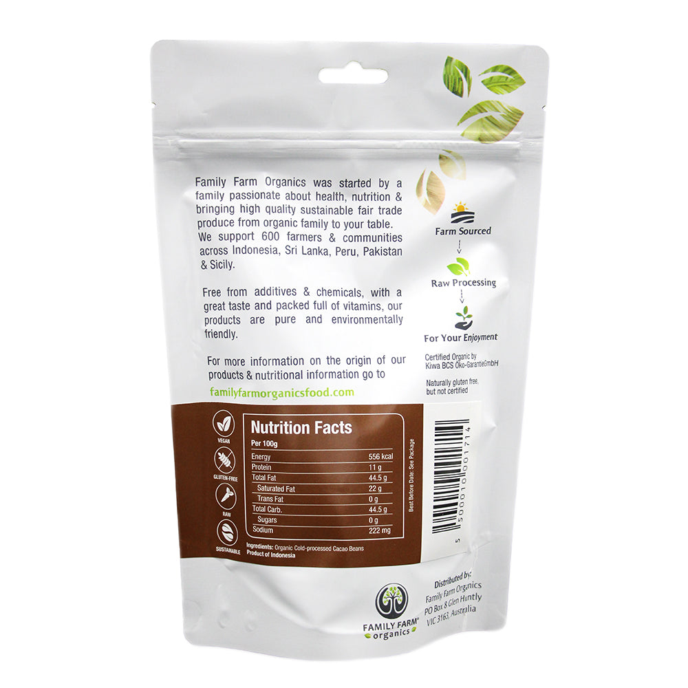 Organic Cacao nibs, Family Farm Organics (300g) - Hu Organics