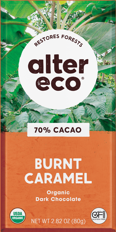 (BBD MAY 2024) ALTER ECO, Organic Dark Chocolate, Burnt Caramel (70% Cacao) Gluten Free (80g)