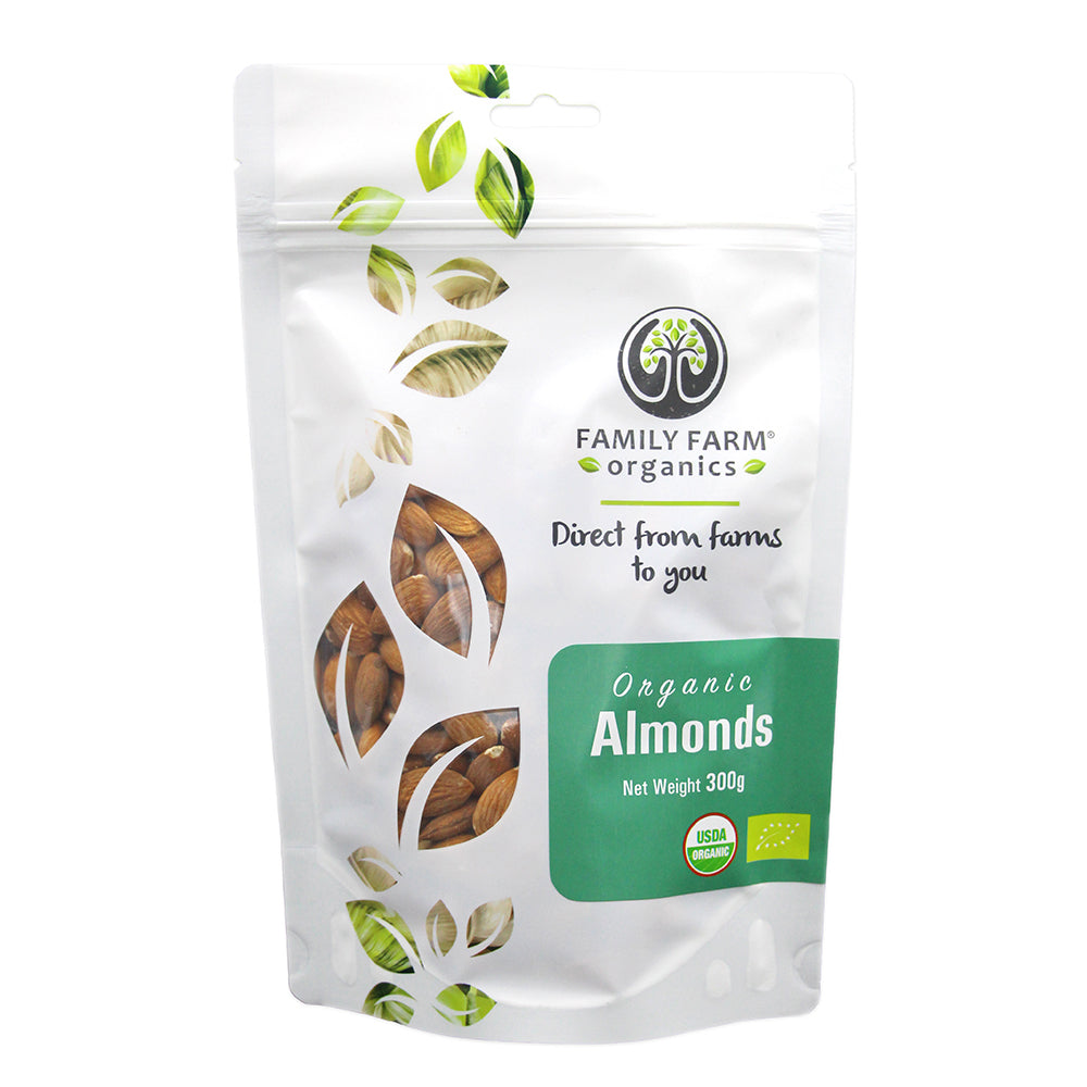 Organic Raw Almonds, Family Farm Organics (300g) - Hu Organics