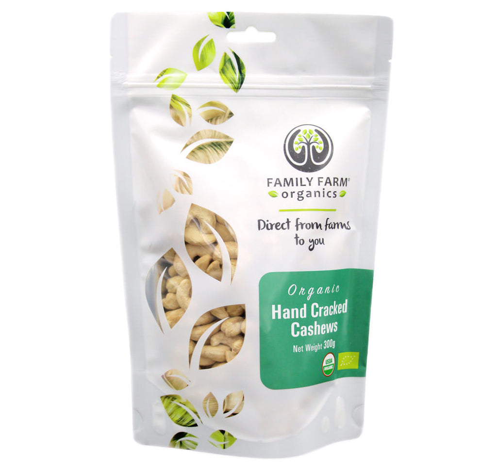 Organic Raw “Hand Cracked” Cashew Nuts,  Family Farm Organics (300g) - Hu Organics